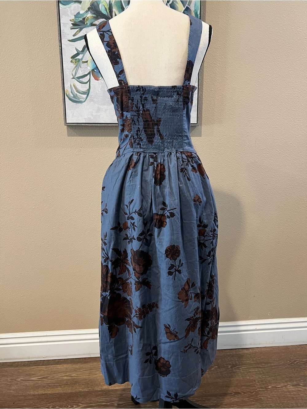 Free People Blue Floral Midi Dress with Brown Blooms - Picture 10 of 13